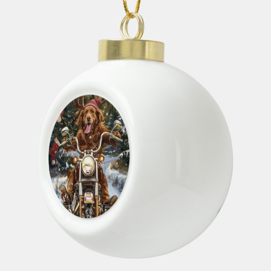 ノバスコシア犬オートバイクリスマスに乗る セラミックボールオーナメント (右)