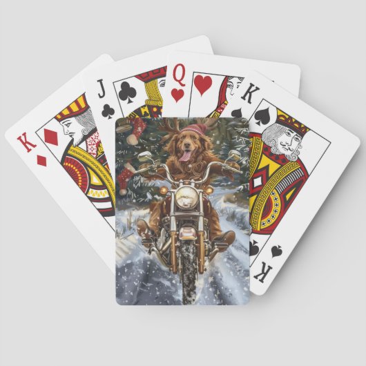 ノバスコシア犬オートバイクリスマスに乗る トランプ (裏面)