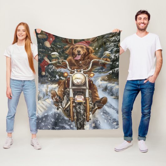 ノバスコシア犬オートバイクリスマスに乗る フリースブランケット (インサイチュ)