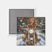 ノバスコシア犬オートバイクリスマスに乗る マグネット (正面/裏面)