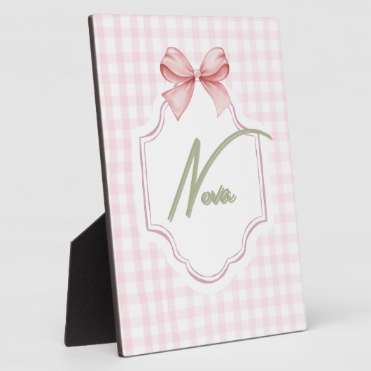 ノバパーソナライズされたベビーガール子供部屋ボウ&ギンガム フォトプラーク (側面)