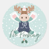 ノピーキングかわいいウッドランドムース雪の天使 ラウンドシール (正面)