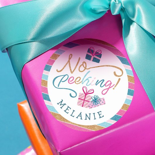 ノピーキングブライトグリッターストライプカラフルプレゼント ラウンドシール