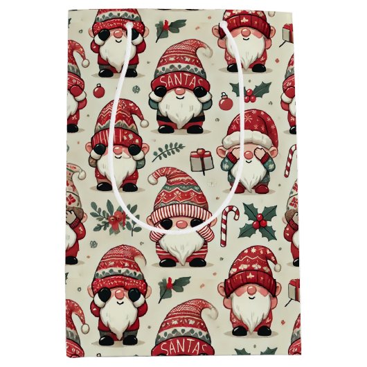 ノピーキング図解入りの、写真付きの格言クリスマスホリデー ミディアムペーパーバッグ (正面)