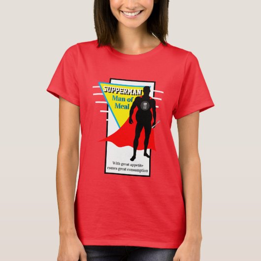 ノベルティおもしろいグラフィックの食事のサパーマン Tシャツ (正面)