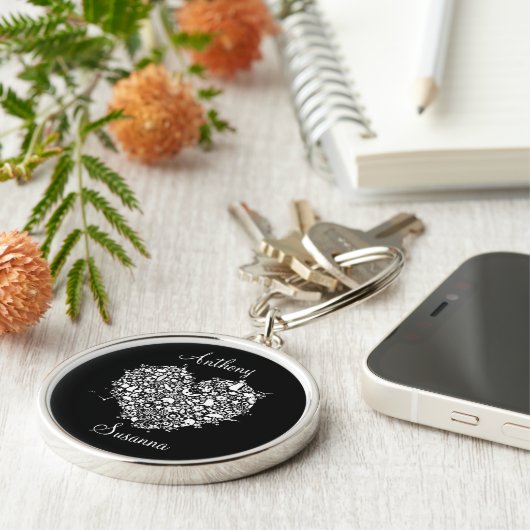 ノベルティのギフトのキーホルダーを結婚する黒く及び白いハート キーホルダー (側面)