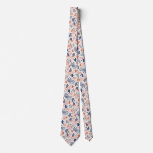 ノベルティイチョウネイビーブルーとオレンジ柄 ネクタイ (正面)