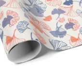 ノベルティイチョウ葉柄ネイビーブルー&オレンジ ラッピングペーパー (ロールコーナー)