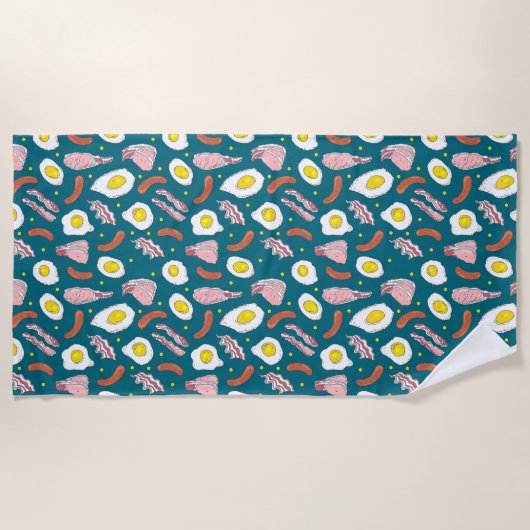 ノベルティエッグベーコンソーセージ揚げ朝食シェフ ビーチタオル (正面)