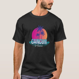 ノベルティカンクンメキシコサンセットパームツリー海ウェーブ Tシャツ