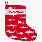 ノベルティシャークオーバー赤と白フェスティバル ラージクリスマスストッキング (正面)