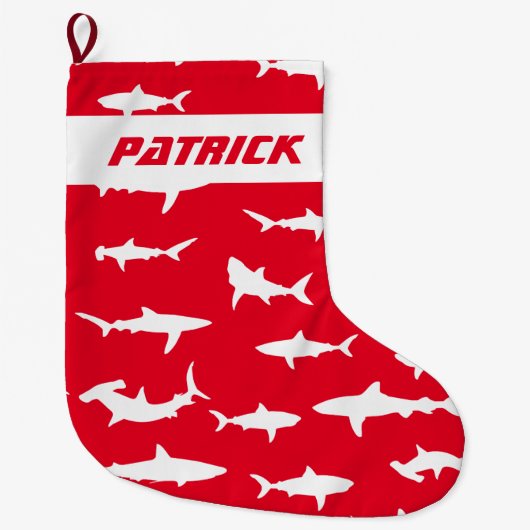 ノベルティシャークオーバー赤と白フェスティバル ラージクリスマスストッキング (正面)