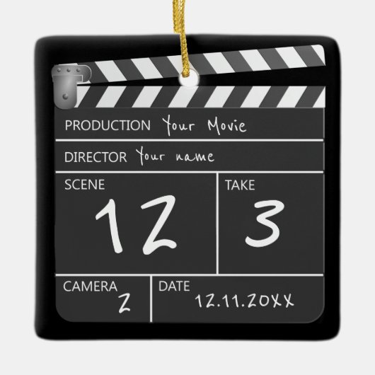 ノベルティパーソナライズされたカスタム映画クラッパーボード セラミックオーナメント (正面)