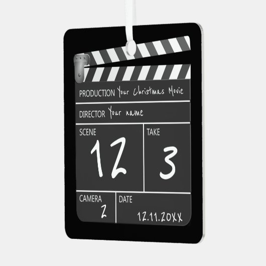ノベルティパーソナライズされたカスタム映画クラッパーボード メタルオーナメント (正面左)