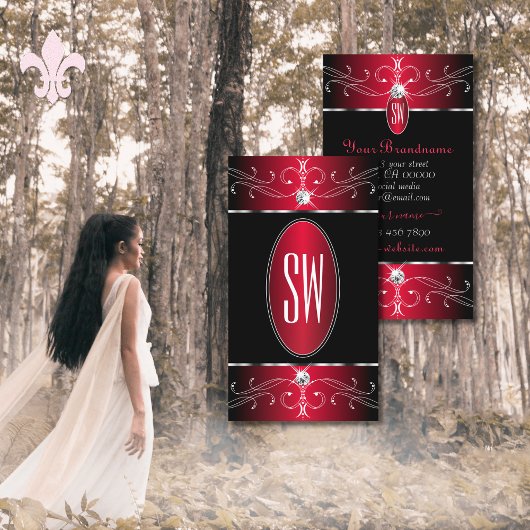 ノベルティブラックレッド華美オーナメントズジュエルモノグラム 名刺