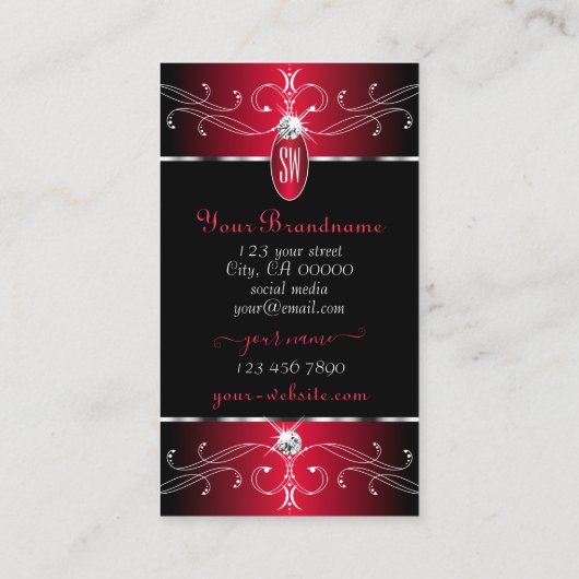 ノベルティブラックレッド華美オーナメントズジュエルモノグラム 名刺 (裏面)