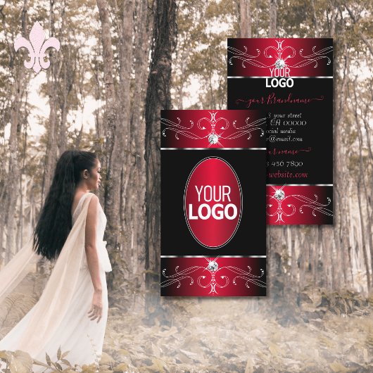 ノベルティブラック赤華美オーナメント宝石ロゴの追加 名刺