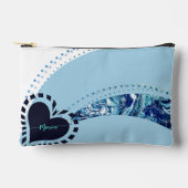 ノベルティモダン名前をカスタムするブルー&ホワイト アクセサリーポーチ (正面)