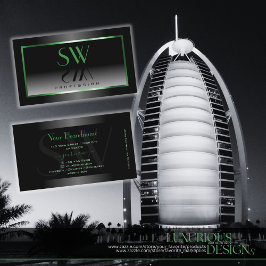 ノベルティ白黒グリーングラデーションフレームモノグラム 名刺