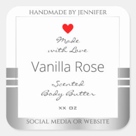 ノベルティ製品包装ラベル白と銀 スクエアシール