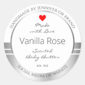 ノベルティ製品包装ラベル白と銀 ラウンドシール (正面)