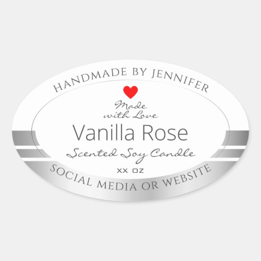 ノベルティ製品包装ラベル白と銀 楕円形シール (正面)