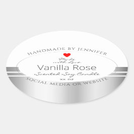 ノベルティ製品包装ラベル白と銀 楕円形シール