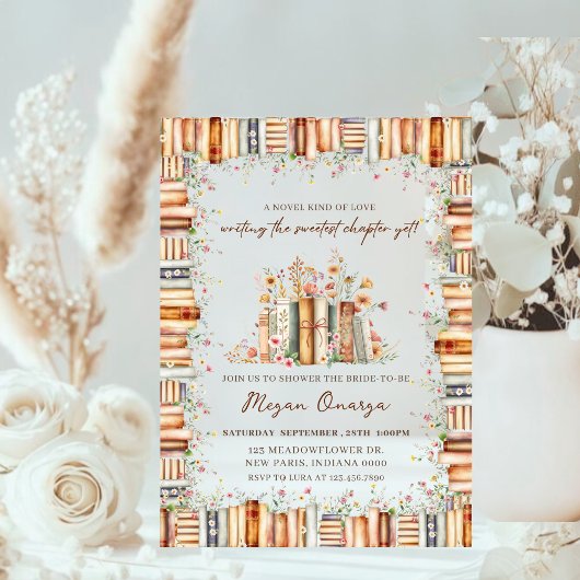 ノベルラブブックテーマのフラワーウェディング アクリル招待状
