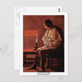 ノミを持つ女性ラトゥールジョージ・ド ポストカード (正面/裏面)