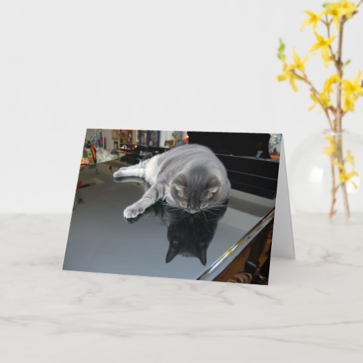 ノラザピアノ猫-折り畳み空白のカード-スタイル006 カード (黄色い花)