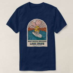 ノリス湖の日ボート波太陽の光線カスタマイズ可能 Tシャツ