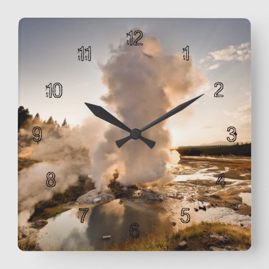 ノリス・ガイザー盆地・レッジ・ガイザー スクエア壁時計 (正面)