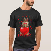 ノルウェおもしろいーの森林猫ハートバレンタイン猫Lov Tシャツ (正面)
