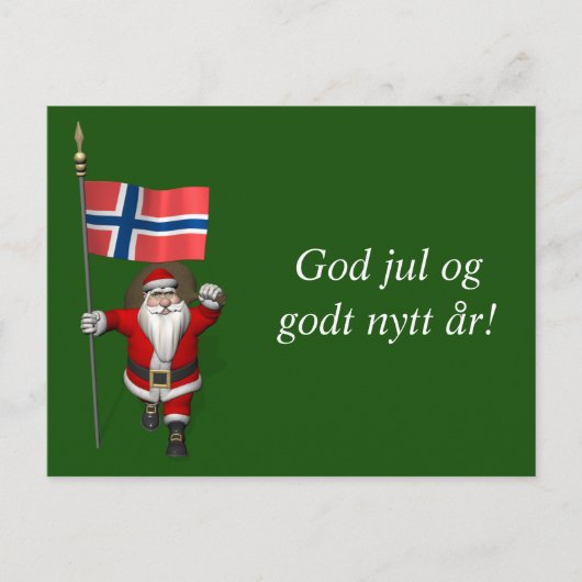 ノルウェーおもしろい国旗を持つサンタクロース シーズンポストカード (正面)