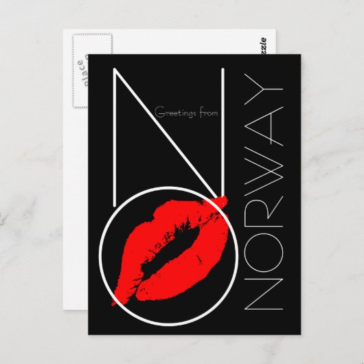 ノルウェーからの挨拶レッドリップスティックキスブラック ポストカード (正面/裏面)