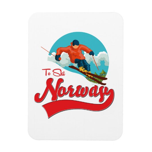 ノルウェーでスキーをするロゴ. マグネット (縦)