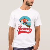ノルウェーでスキーをするロゴ. Tシャツ (正面)