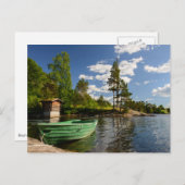 ノルウェーのはがきのフィヨルドの緑のボート ポストカード (正面/裏面)