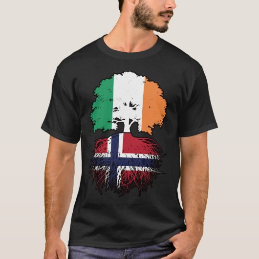 ノルウェーのアイルランドの木のルーツ国旗 Tシャツ (正面)
