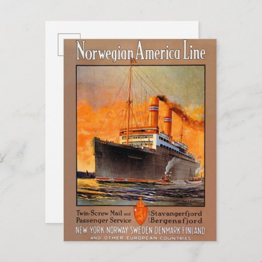 ノルウェーのアメリカのラインヴィンテージ旅行ポスター ポストカード (正面/裏面)