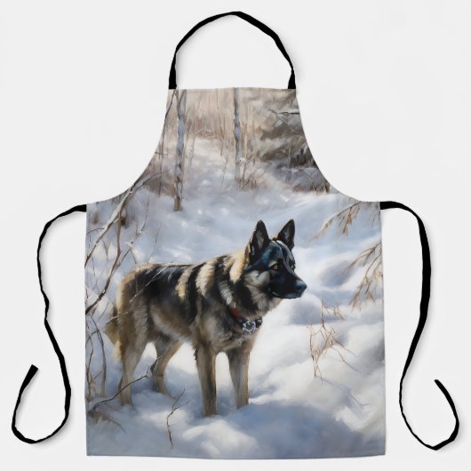 ノルウェーのエルクハウンドがそれを雪のクリスマスに許す エプロン (正面)