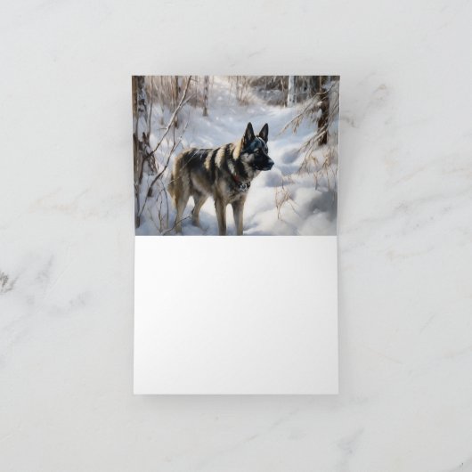 ノルウェーのエルクハウンドがそれを雪のクリスマスに許す カード (内部)