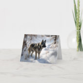 ノルウェーのエルクハウンドがそれを雪のクリスマスに許す カード (正面)