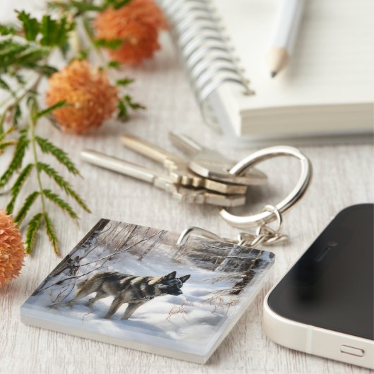 ノルウェーのエルクハウンドがそれを雪のクリスマスに許す キーホルダー (正面右)