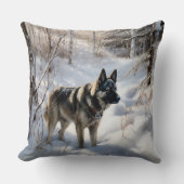 ノルウェーのエルクハウンドがそれを雪のクリスマスに許す クッション (正面)
