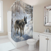 ノルウェーのエルクハウンドがそれを雪のクリスマスに許す シャワーカーテン (インサイチュ)