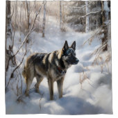 ノルウェーのエルクハウンドがそれを雪のクリスマスに許す シャワーカーテン (正面)