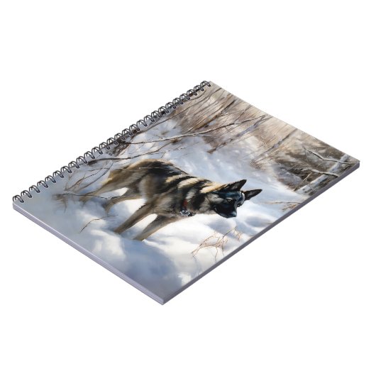 ノルウェーのエルクハウンドがそれを雪のクリスマスに許す ノートブック (左側)