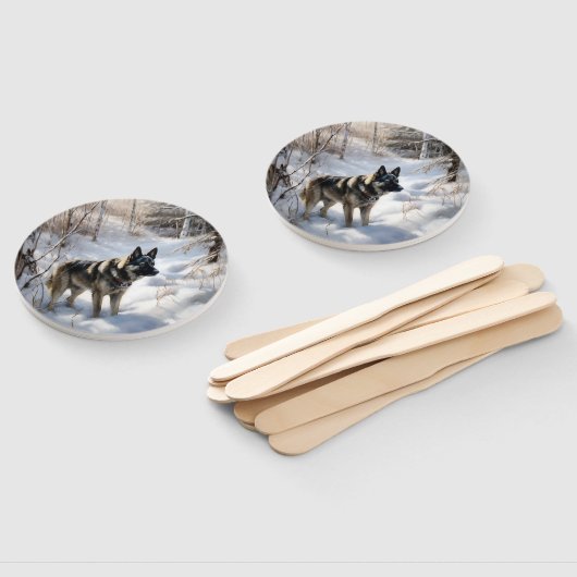 ノルウェーのエルクハウンドがそれを雪のクリスマスに許す ハンドファン (組立なし)