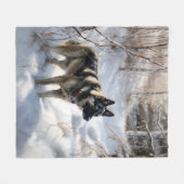 ノルウェーのエルクハウンドがそれを雪のクリスマスに許す フリースブランケット (正面(横))